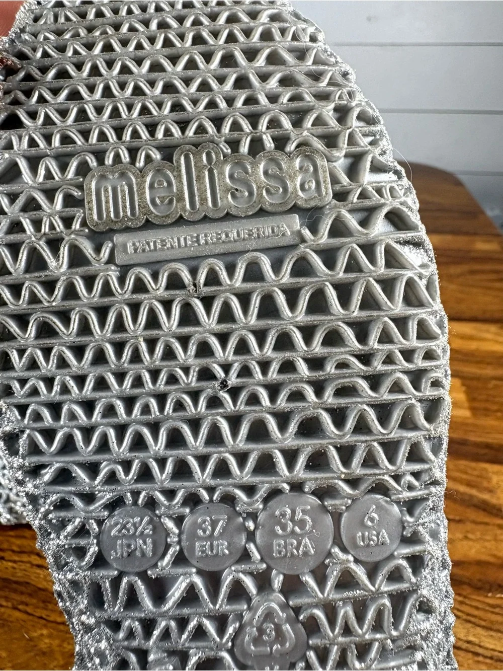 Melissa x Campana Papel Silver Glitter Jelly Ballet Flats Womens 6